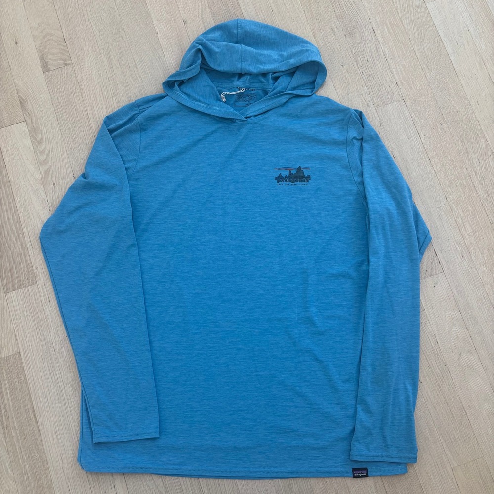 Patagonia Capilene Cool Daily Hoody Mens L Blue Excellent Sun Hoodie Graphic